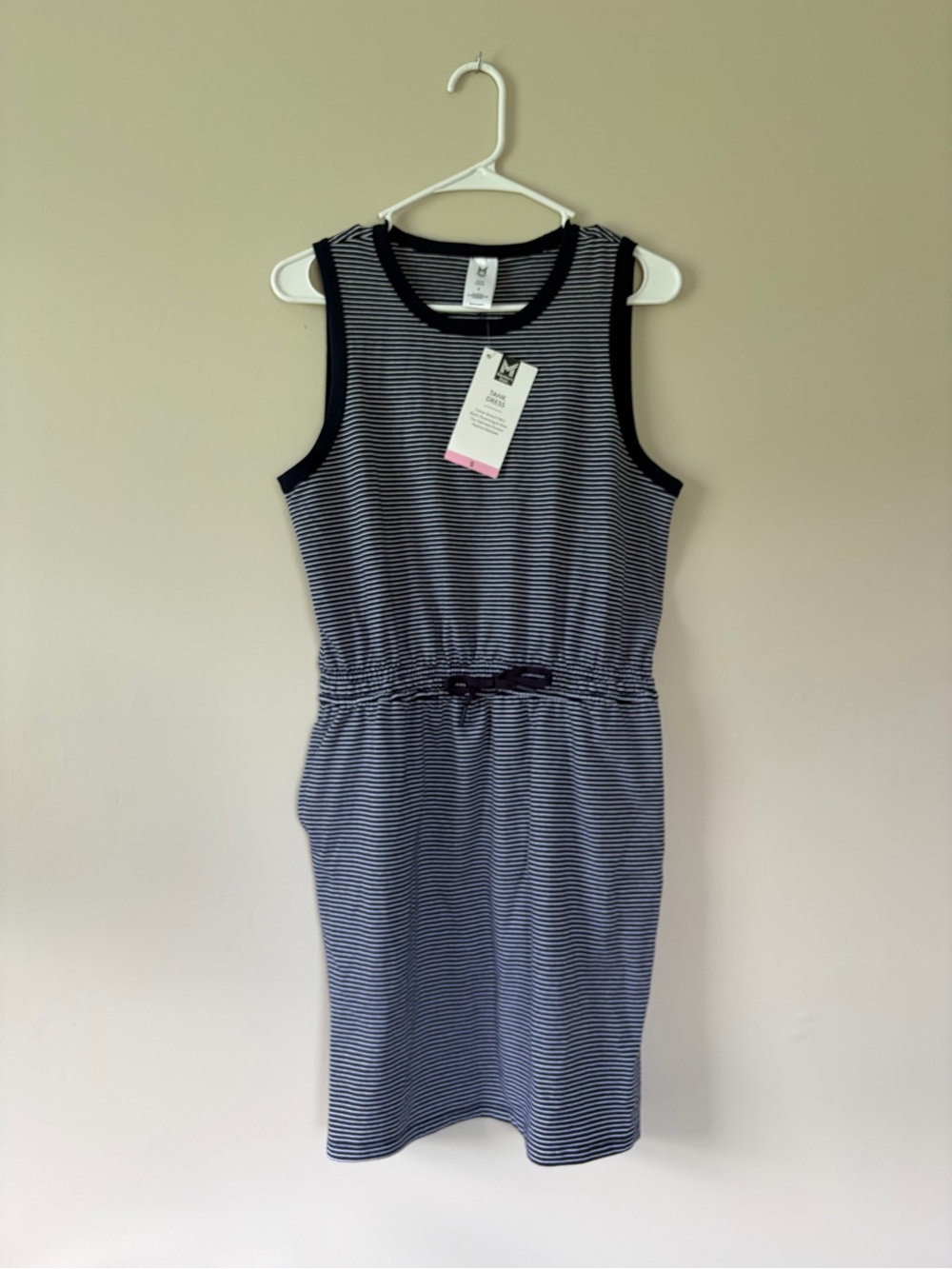 Member’s Mark Striped Tank Dress with Elastic Cinched Waist- Navy/White